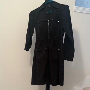 Black Zip-Front Shirt Dress